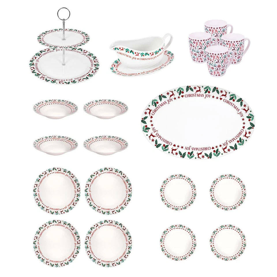 Christmas Joy Range Table Set Porcelain Festive Dinner Plates Mugs Bowls - Image 1 of 1