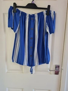 Next Striped Bardot Top Size 10 Nwot - Picture 1 of 3