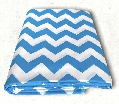 Blue White Half Moon Modern Zig Zag Chevron Fabric Polyester 58" x 3 Yards - Image 1 of 4