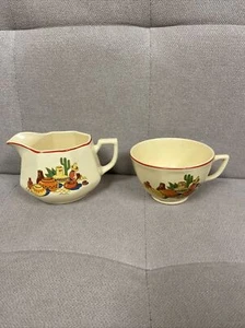 Homer Laughlin Mexicana Vintage Yellowstone Creamer and Coffee Cup Red Band - Picture 1 of 14