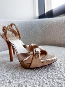 Christian Dior Rose Gold Nude Heel Sandals Metallic Leather Size 36 - Picture 1 of 6