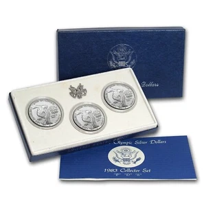 1983 PDS Uncirculated Olympic Silver Dollars 3 Coin Collectors Set U.S. Mint US - Picture 1 of 1