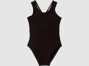 $50 Flo Kids Girls Black Sparkle Back Mesh Tank Leotard Active Dancewear Size 10 - Picture 1 of 2