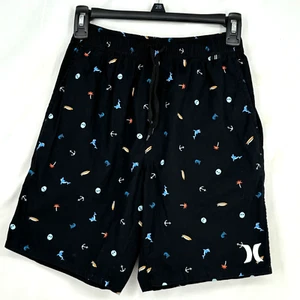 Hurley Jungen Größe Large Pull-On Shorts schwarz Neuheit Druck Kordelzug Taschen - Bild 1 von 6