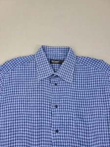 St. Croix Shirt Mens Large Blue Plaid 100% Linen Button Up Lightweight Beach - Picture 1 of 8