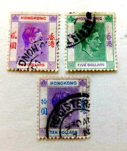 Hong Kong #164a, 165a & 166a Used/Fine, George VI High values from set 1946 - Picture 1 of 2