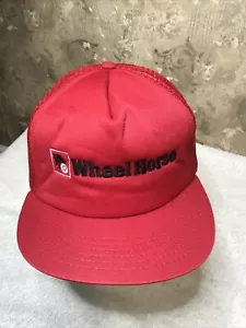 Vtg Wheel Horse Snapback Trucker Hat Embroidered Red Cap Mesh Foam Front USA 80s - Picture 1 of 11