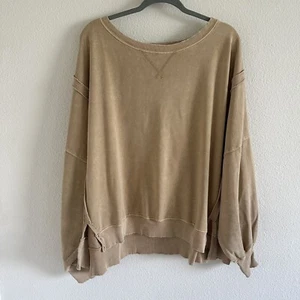Aerie Casual Oversized Mustard Yellow Crew Neck Sweatshirt - Women Size XL - Picture 1 of 9