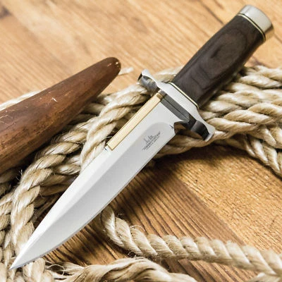 11" Gil Hibben Wood Hunting Bowie Full Tang Fixed Blade Boot Knife with Sheath - Image 1 of 4