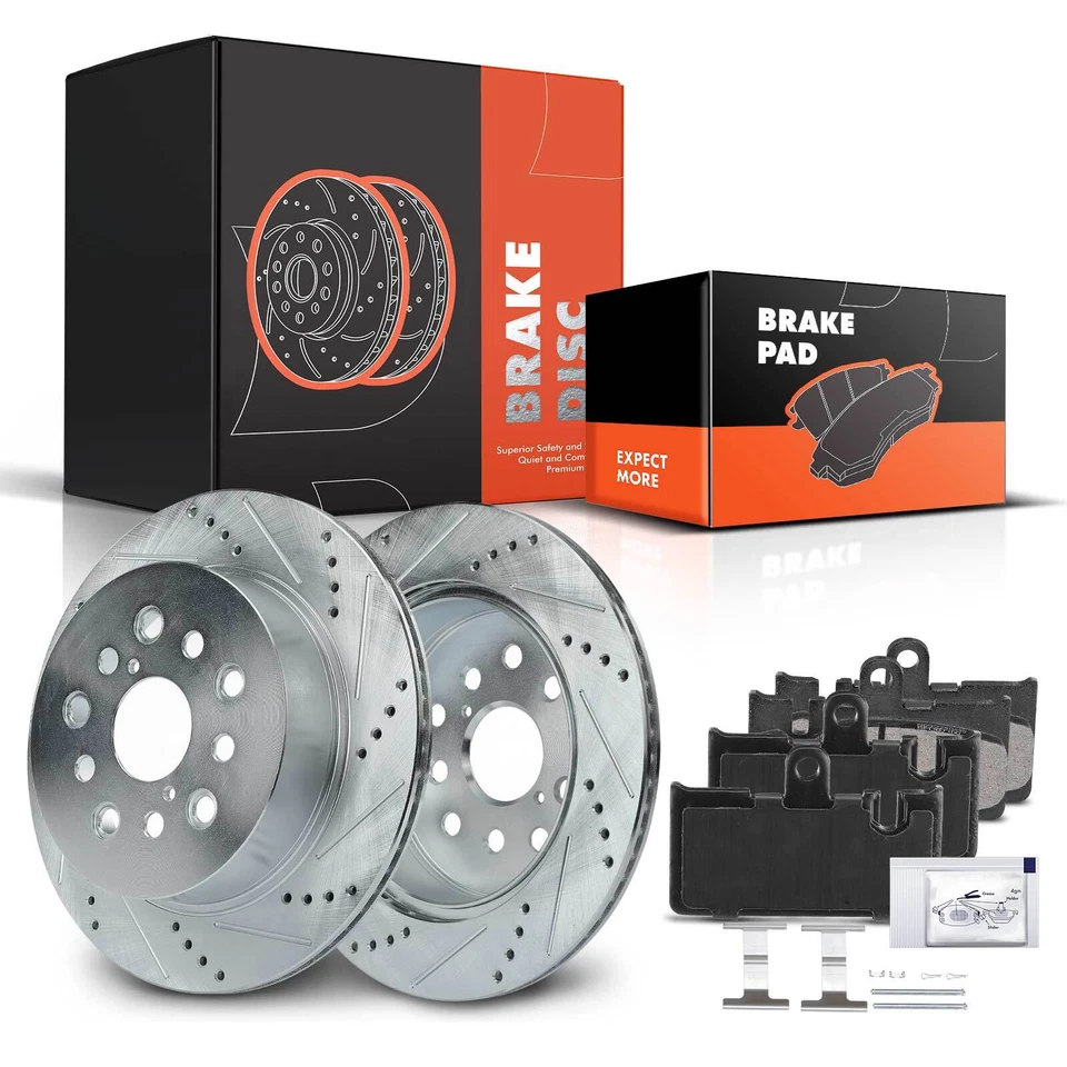 Rotores traseros perforados y pastillas de freno de cerámica para Lexus LS430 2001 2002 2003-2006 Foto 1 de 4