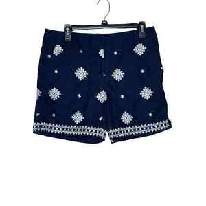 Ann Taylor Loft Women's Shorts Rivera Embroidered Chino Mid-Rise Cotton Blue 6