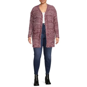 Absolutely Famous Womens Plus Size Super Soft Open-Front Eyelash Cardigan, 2X - Picture 1 of 5