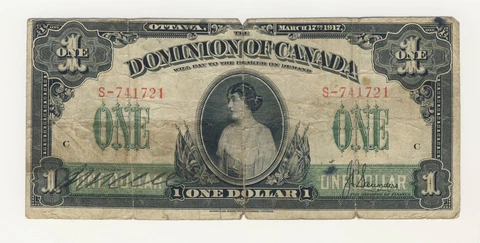 1917 $1 ONE DOLLAR LARGE SIZE DOMINION OF CANADA BANKNOTE Cover