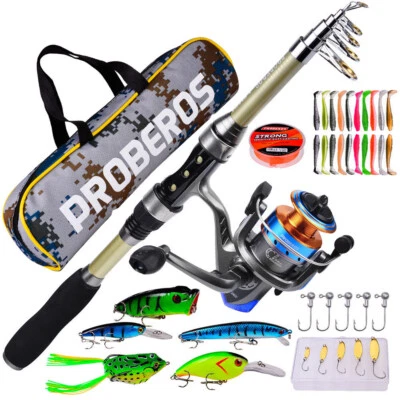 Carbon Fiber Telescopic Fishing Rod Pole Reel Combo Sea Saltwater Freshwater - Image 1 of 4