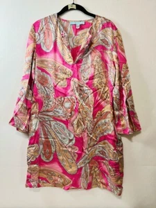 Soleil de Mer 100% Seide Kleid rosa fuchsia Paisley Print Größe große Taschen - Bild 1 von 7