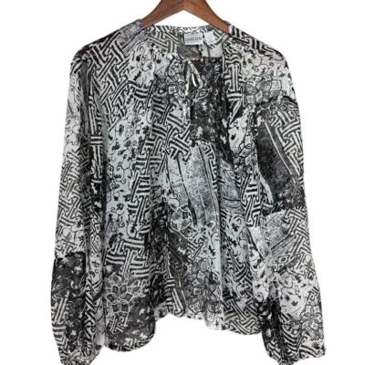 Blusa de seda Chicos para mujer Top patrón negro talla 3 XL semi transparente caprichoso hada Foto 1 de 4