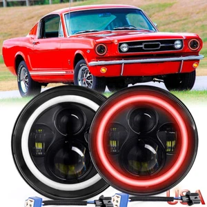 7" Round LED Headlights RED Halo DRL Beam Fit Ford Mustang 1964-73 Bronco Pinto - Picture 1 of 8