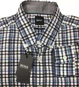 $128.00 Boss Men's Checked slim-fit shirt in Oxford cotton, Blue, M - Picture 1 of 4