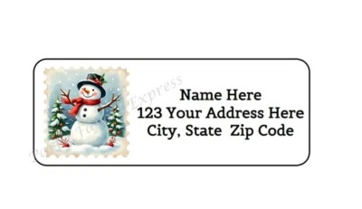 30 SNOWMAN CHRISTMAS PERSONALIZED RETURN ADDRESS LABELS 1 in X 2.625 in - Image 1 of 3