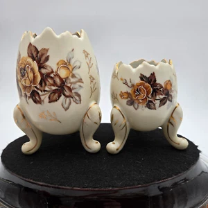 2 Vintage Napcoware Cracked Egg Vase Planters Porcelain w Gold Trim Hand Painted - Picture 1 of 9