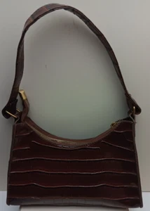 SMALL BROWN FAUX ALLIGATOR LEATHER PURSE HANDBAG 5 x 9 inches - Picture 1 of 8