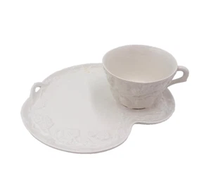ANTIQUE WHITE / IVORY PORCELAIN LUNCHEON / SNACK SET 4 PIECE SET - Picture 1 of 6