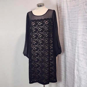 Dressbarn Kleid Damen 18 schwarz transparente Spitze L/S Cocktail Party Dark Romance - Bild 1 von 15
