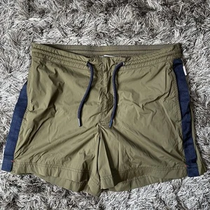 Orlebar Brown Swimming Shorts Classic Bulldog Drawcord Green Navy Stripe Trunks - Imagen 1 de 20