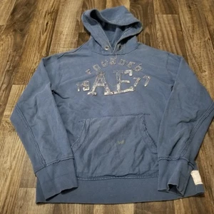 Vintage Y2K American Eagle Hoodie Mens L Blue Sweatshirt Distressed Streetwear - Picture 1 of 16