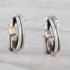 Pandora Small Silver Rope Intertwined Earrings Sterling Silver 14k Gold 290263 - Picture 1 of 6