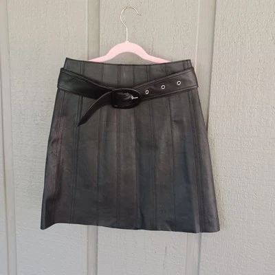 Sandro Leena Lamb Leather Mini Skirt Size 1 US S Women Belted In Black - Image 1 of 4