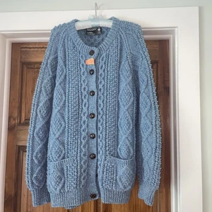 Standun Vintage Wool Fisherman Cardigan Sweater Size X-Large Hand Knit Blue - Picture 1 of 6
