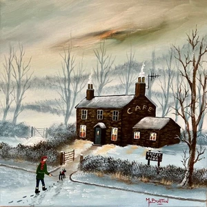 MAL.BURTON ORIGINAL OIL PAINTING CALL FOR A COFFEE NORTHERN ART DIRECT . - Picture 1 of 2