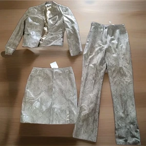VINTAGE NWT Paolo Santini Snakeskin 100% Leather Skirt/Pants/Blazer Suit Sz. 12 - Picture 1 of 18