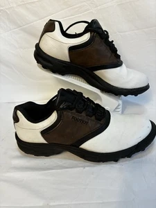 FootJoy GreenJoys Men’s Golf Shoes Size 9 Brown/White Leather Soft Spikes - Picture 1 of 5