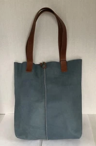 Kiko Beuteltasche blau 100 % abgenutztes Leder roher Rand 13 x 11 x 3,5 Zoll Knopfverschluss NEU - Bild 1 von 12