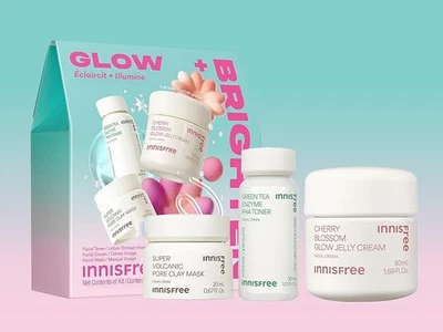 Juego de caja de cuidado de la piel Innisfree Glow + Brighten K-Beauty Kit Radiance + Cuidado de poros de 3 piezas Foto 1 de 4