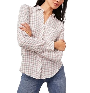 Top camicia relaxed Rails Brady con bottoni a quadri bianco beige taglia small preppy nuovo senza etichette - Foto 1 di 8