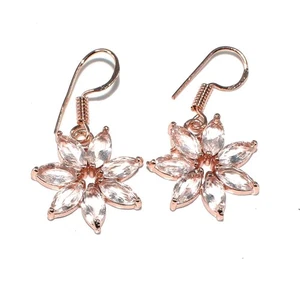 Faceted White Quartz Gemstone Rose Gold Jewelry Earring 1'' to 2'' J937 - Picture 1 of 4