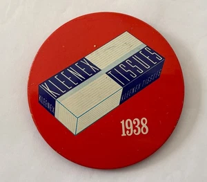 Vintage 3” Pinback Button Kleenex Tissues Brand Advertising 1938 Collectible - Picture 1 of 3