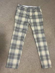 BOOHOO MEN Skinny Check Crop Suit Trouser Pants Beige Size 32L - Picture 1 of 6