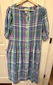 Vintage Matti Sport Pastel Plaid Cottage core PinTuck Midi 100% Cotton Dress 10 - Picture 1 of 12