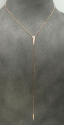14K SOLID ROSE GOLD NATURAL DIAMOND NECKLACE LONG LARIAT GEOMETRIC SHY CREATIONS - Image 1 of 4