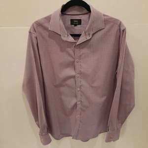 Blaq Mens Long Sleeve Button Dress Shirt Purple White Check Tailored Fi Large - Picture 1 of 8