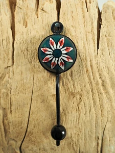 Garderobenhaken Kleiderhaken Metall mit buntem Blumen-Motiv | ca. 13 cm lang - Bild 1 von 3