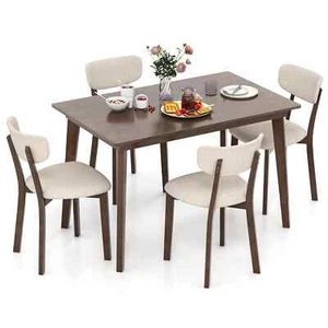 COSTWAY 5-Piece Dining Table Set for 4 Wooden Table & 4 Upholstered Chairs-Brown - Picture 1 of 10