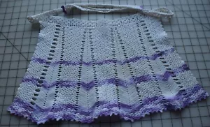 1368 Antique hand crocheted child's apron, lavender and white - Picture 1 of 1