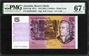Australia 5 Dollars P44g R213 1991 Fraser Cole PMG67 Superb Gem UNC EPQ Currency - Picture 1 of 3