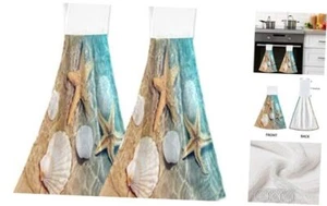 Starfish Seashell Kitchen Hand Towels 2 Pack,Summer Beach Hanging Towels Loop - Picture 1 of 7