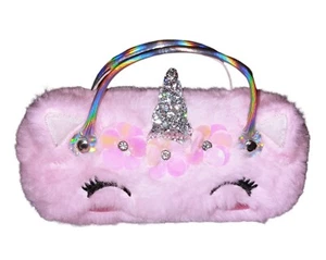 Pink Clamshell Unicorn Furry Purse Glasses Case Good Condition Clean - Picture 1 of 6